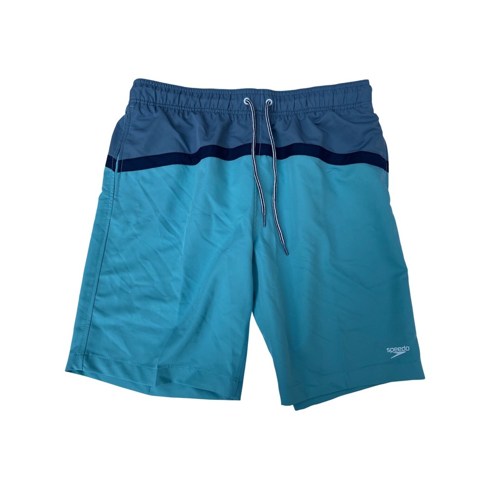 Speedo Men's Swim Trunks Shorts Teal Gray Color Block Size L Elastic Waist